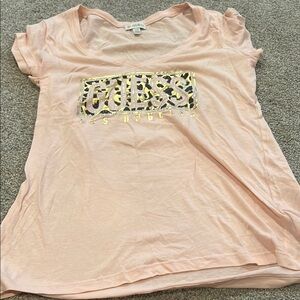 Guess Pink Short Sleeve Tee with Gold Logo